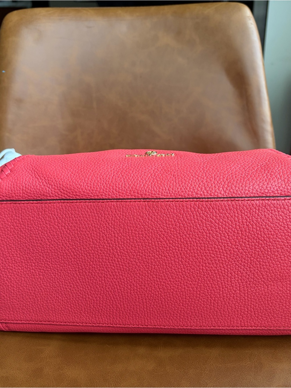 Michael Kors Large Pebbled Leather Whipstitch Hobo Shoulder Coral Pink NWT - Picture 12 of 14